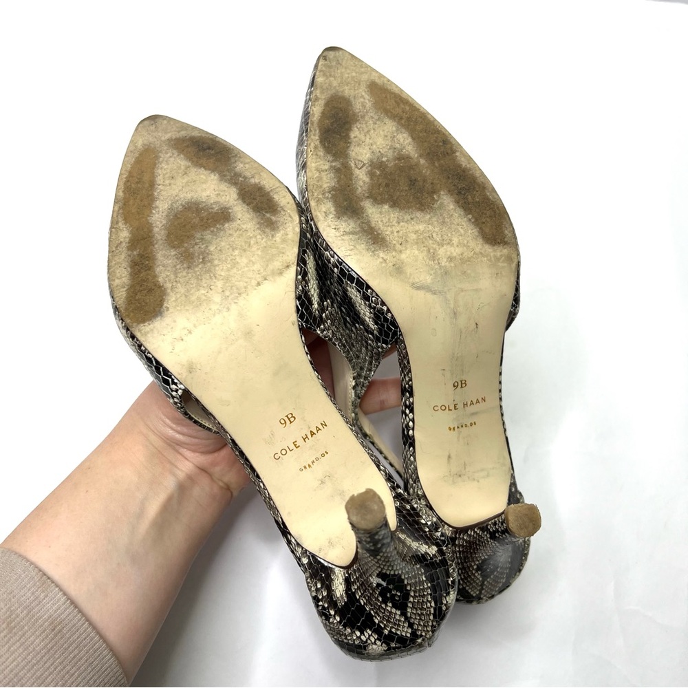 Cole Haan Snakeskin Heels Slingback Pumps Pointed Toe Classic Shoes Size 9 - Picture 11 of 15